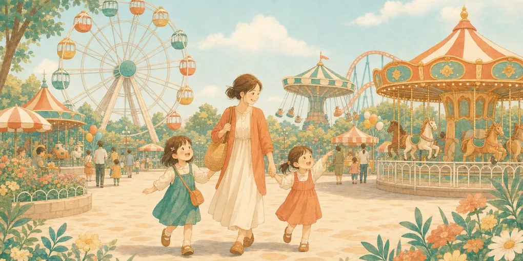 グリーンランドを子連れで訪れたイメージのイラスト