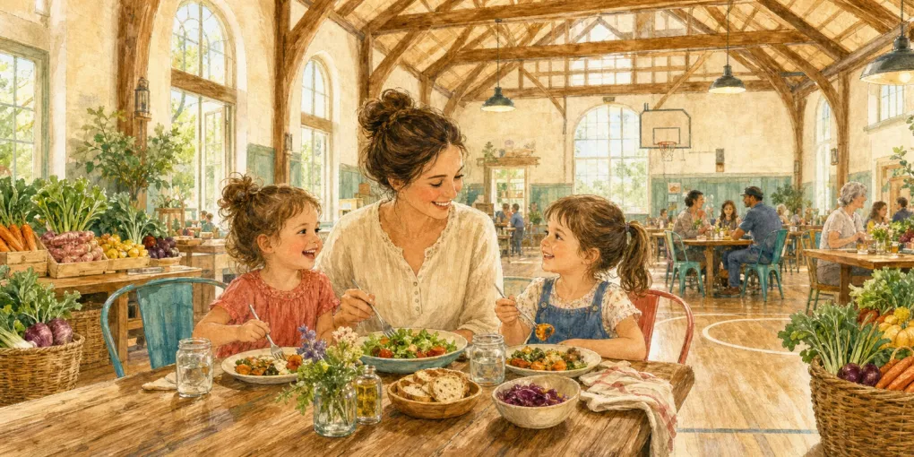 グロッサリア脇田店（GROCERIA）を子連れで訪れたイメージのイラスト