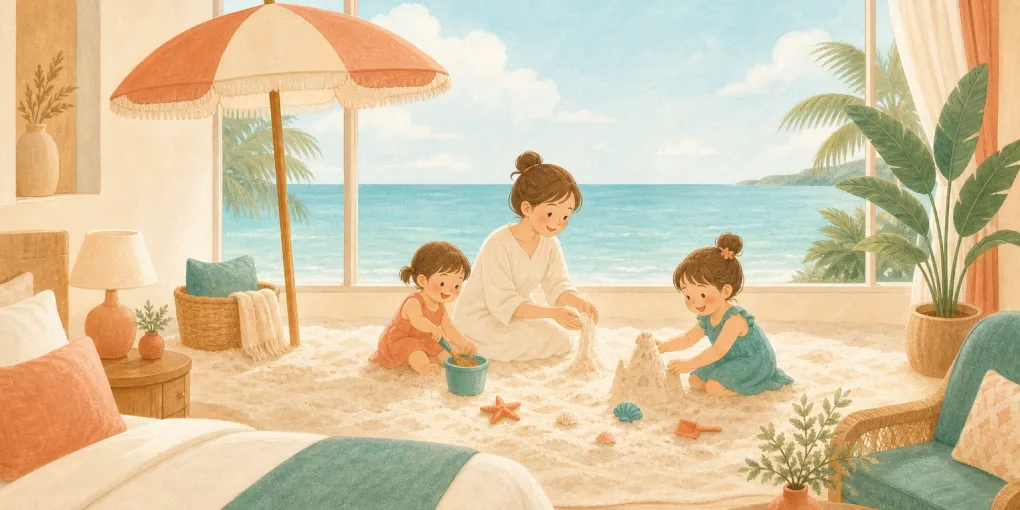 星野リゾート リゾナーレ下関を子連れで訪れたイメージのイラスト
